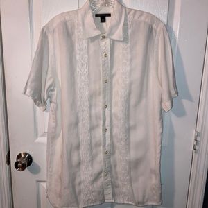 Banana Republic White Embroidery on White Linen Button Down Shirt
